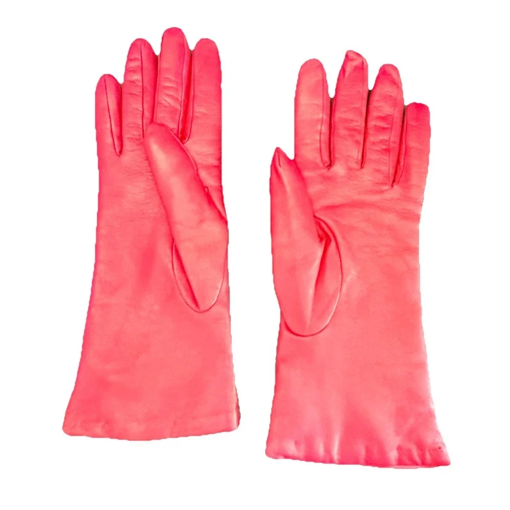 Vintage MCM Red Leather Cashmere Gloves Made‎ in Italy Size 8 Elegant Formal 60s